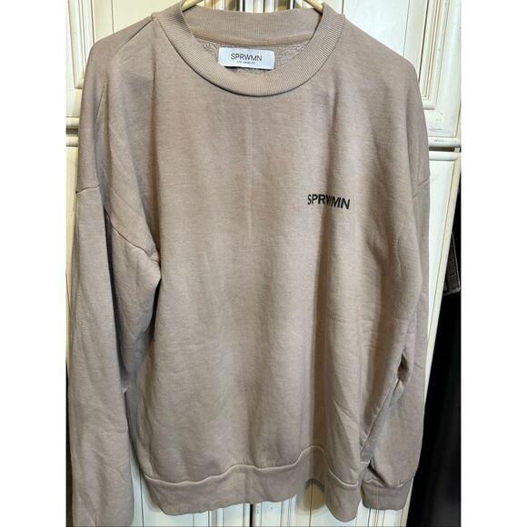 SPRWMN Women's Crew Neck Long Sleeve Fleece Lined Pullover Sweatshirt Tan XL - Picture 5 of 10